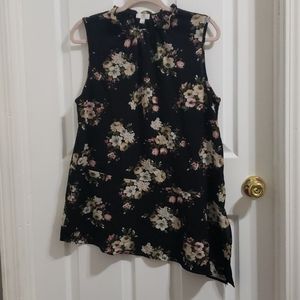 Black high-neck blouse with floral print | Size L